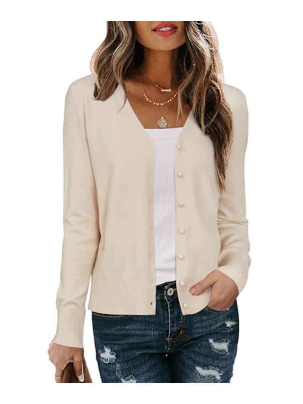Women's Long Sleeve V-Neck Button Down Cardigan Knit Sweater Lightweight Shrug